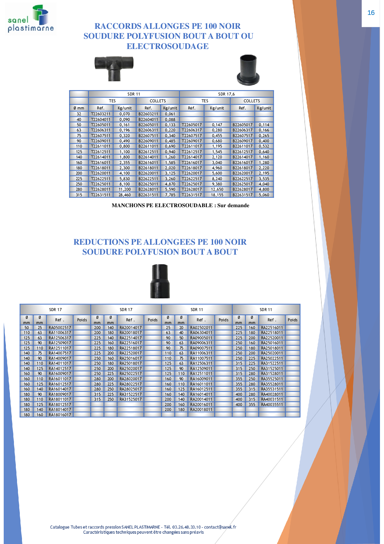 raccords allonges PE 100